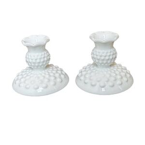 Fenton Hobnail Milk Glass Candle Holders